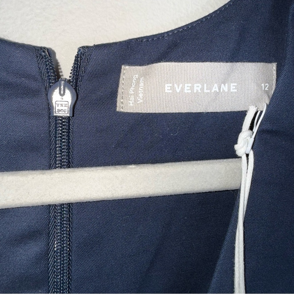 Everlane Sleeveless V-Neck Jumpsuit-Pockets-Navy Blue-Cotton Blend-Size 12-NWT - Picture 6 of 11